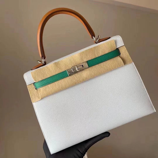 小愛款-Kelly 25 Epsom 芝麻色 帝王綠 T0三拼 銀扣