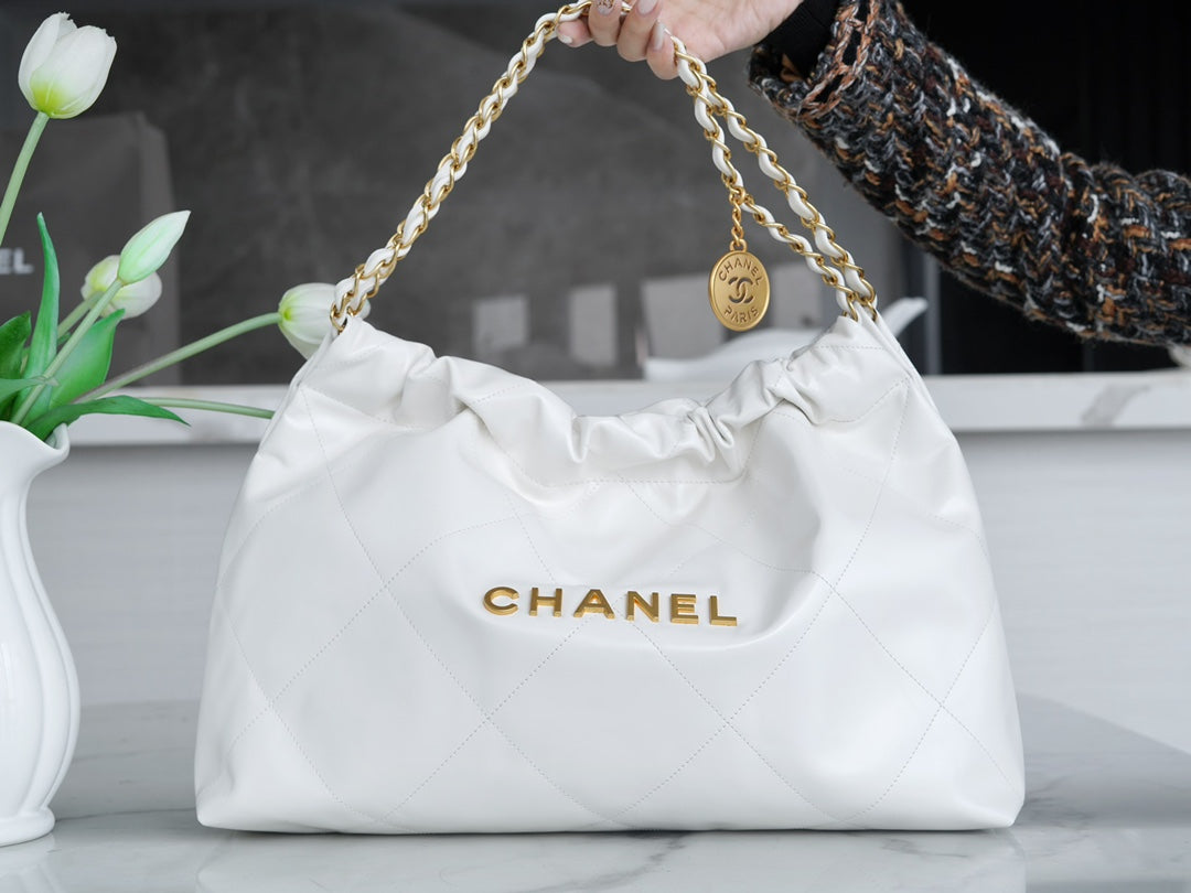 小香家-Chanel 22號手袋 橫版 白金色