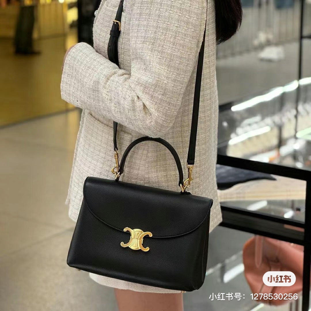 賽C家-柔軟牛皮革中型NINO手袋 黑色