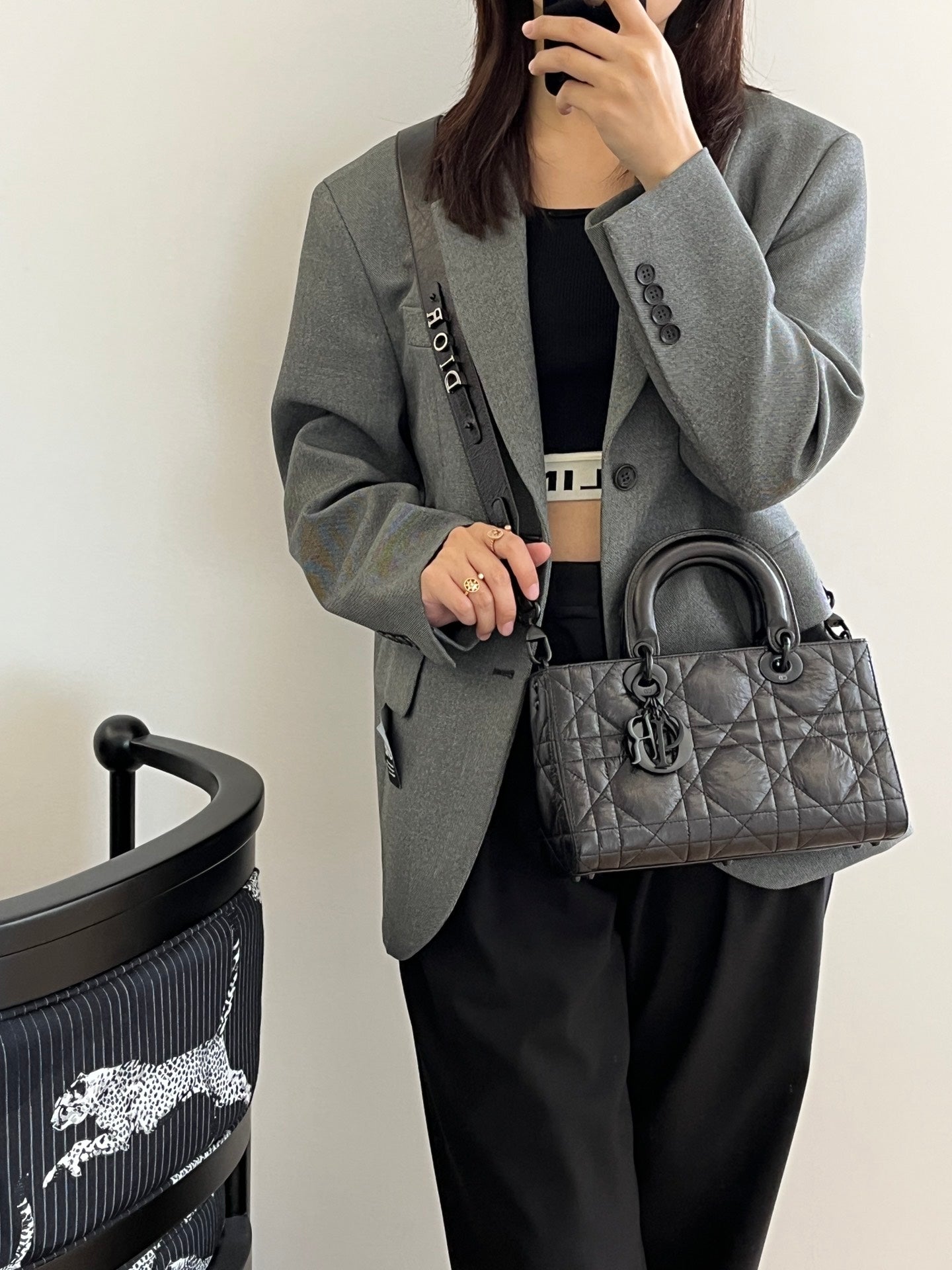 熱銷款 迪D家-2024春夏新款 Lady D-Sire油蠟皮系列 黑色 小號