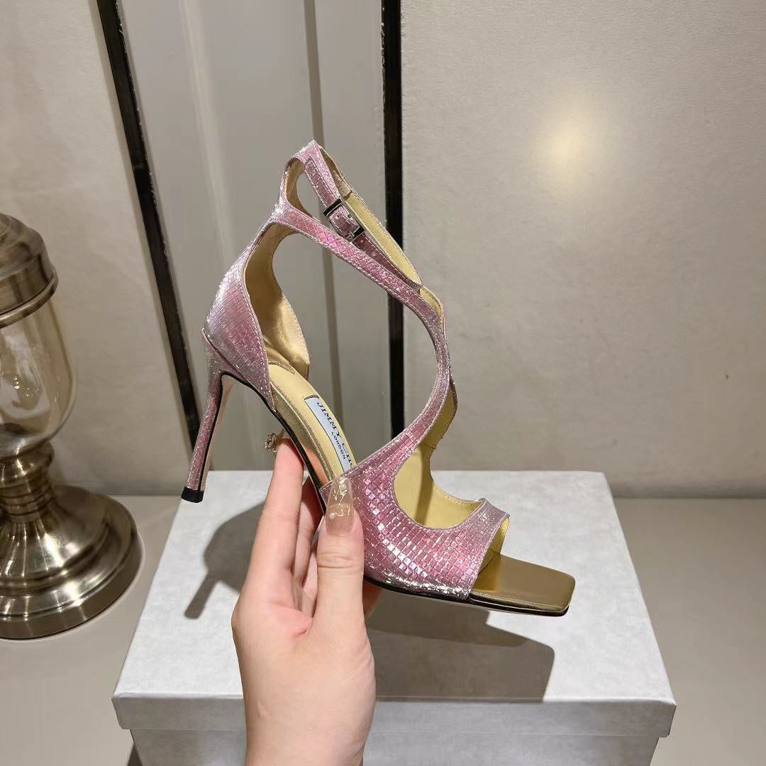 JC傑米-巴黎櫥窗定制款 Blingbling魚口高跟涼鞋 10CM 粉色