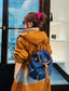 穆Ｍ家-帆布皮革後背包-藍色上身分享