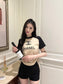 小香家-2403 拼色logo抽繩修身短袖Tee 杏色