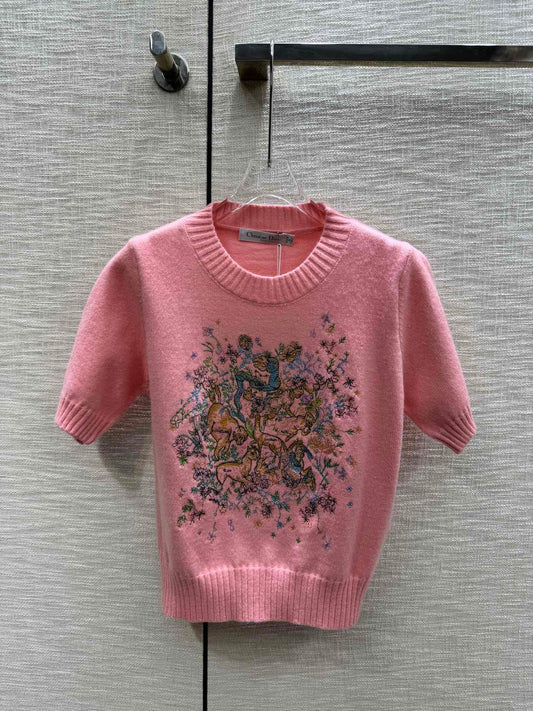 迪D家-2403 24早春最新系列重工刺繡針織短袖 粉色