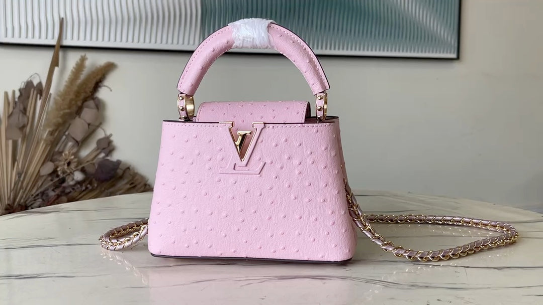 N48865 路L家-Capucines Yhl 粉色Mini鴕鳥紋