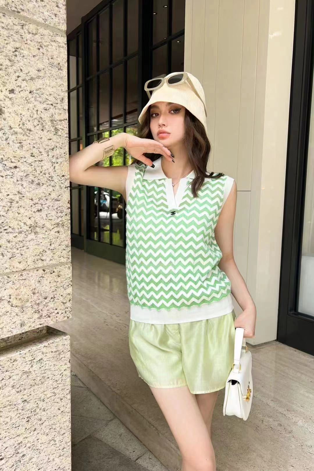 小香家-2403 糖果色polo領針織背心 綠色