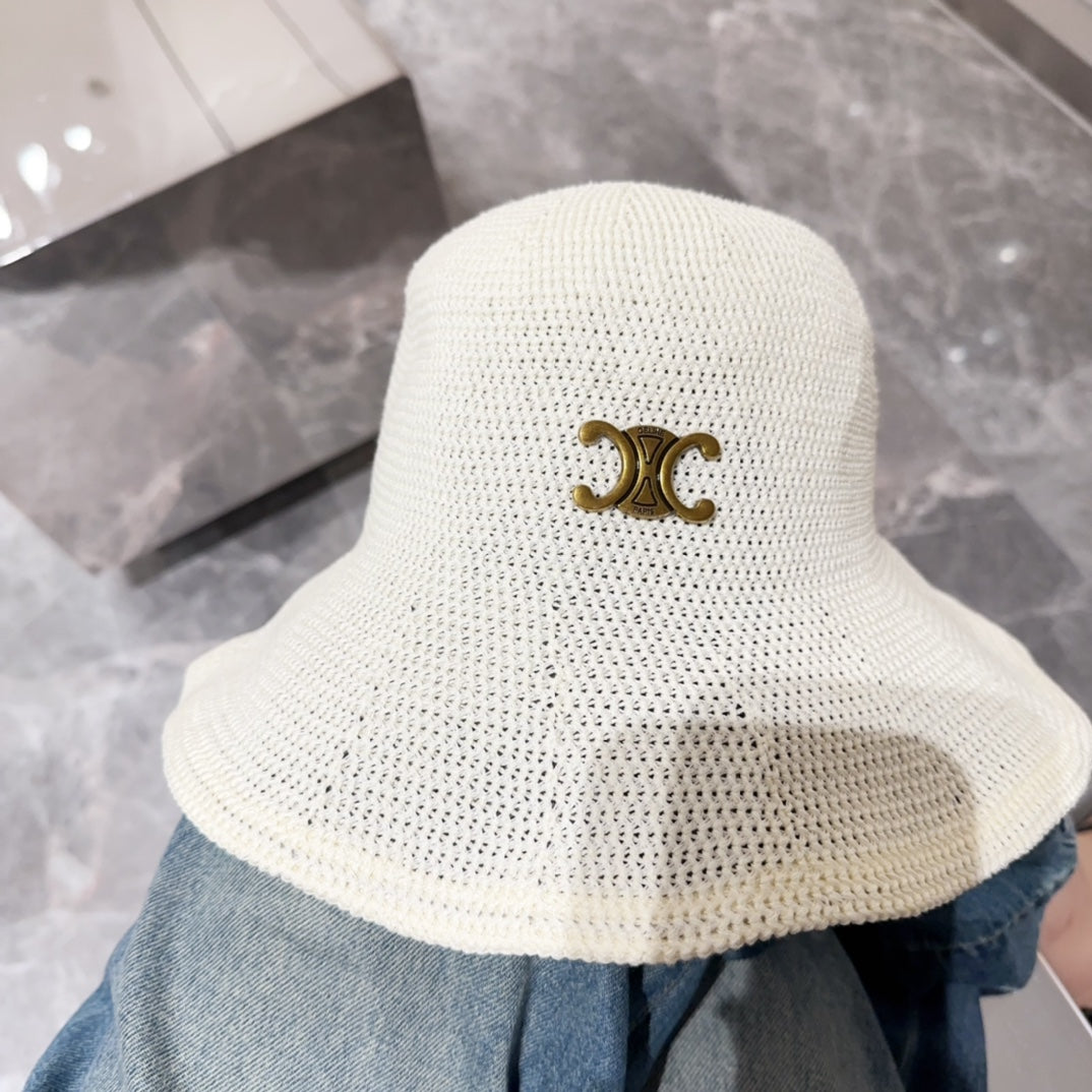 賽C家-春夏新款簡約編織水桶帽 白色