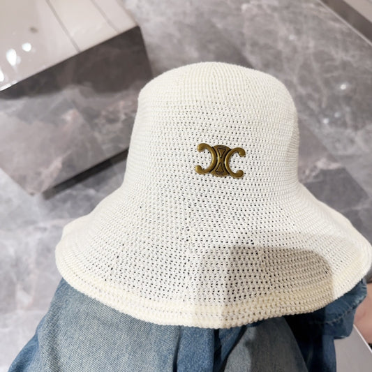 賽C家-春夏新款簡約編織水桶帽 白色