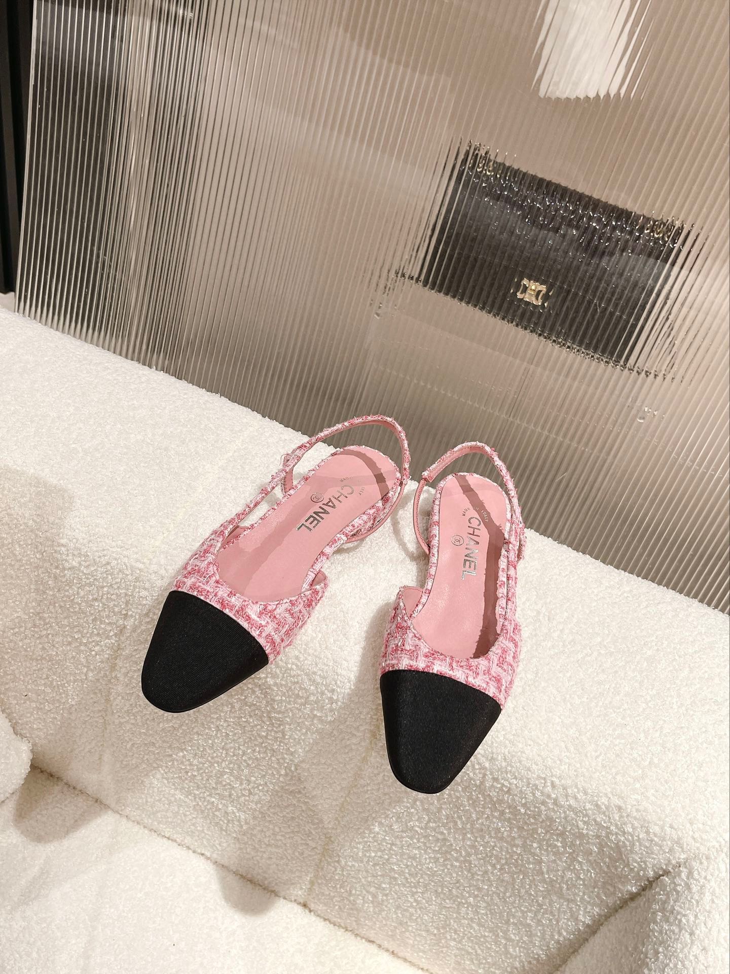 小香家-經典款 slingback 後空拼色平底涼鞋 粉色