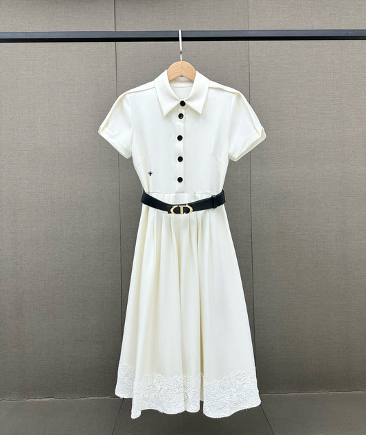 迪D家-2403 24春夏新款蕾絲拼接連身裙 白色