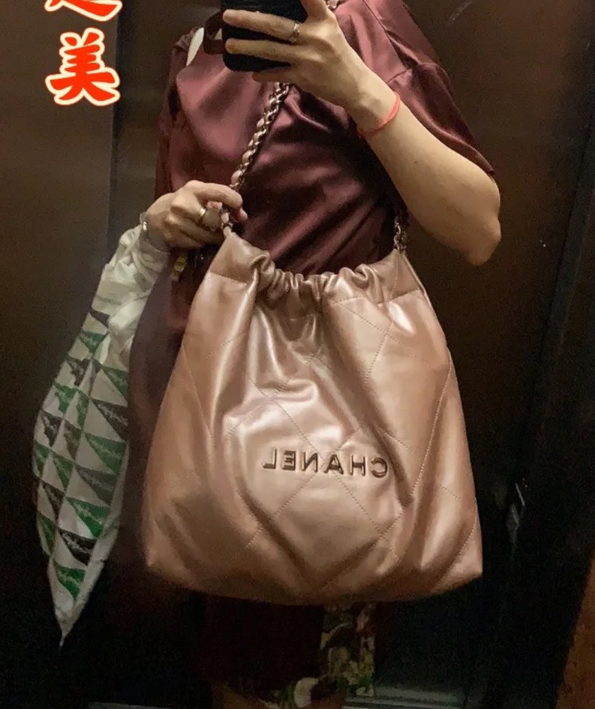 小香家-Chanel 22號手袋 玫瑰金背帶 雙鍊條