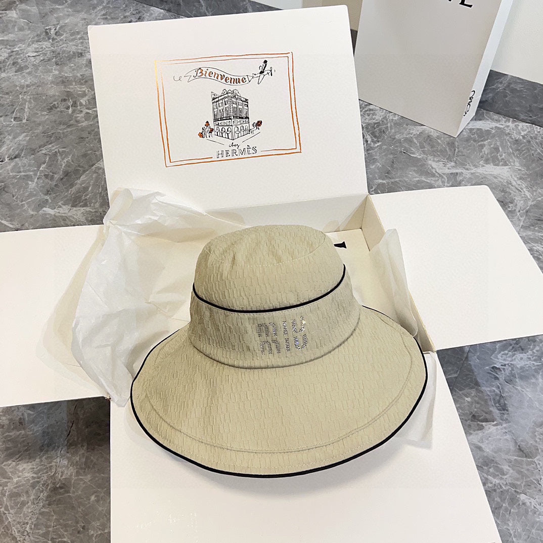 穆M家-2024新款蝴蝶結大沿遮陽帽 灰杏色