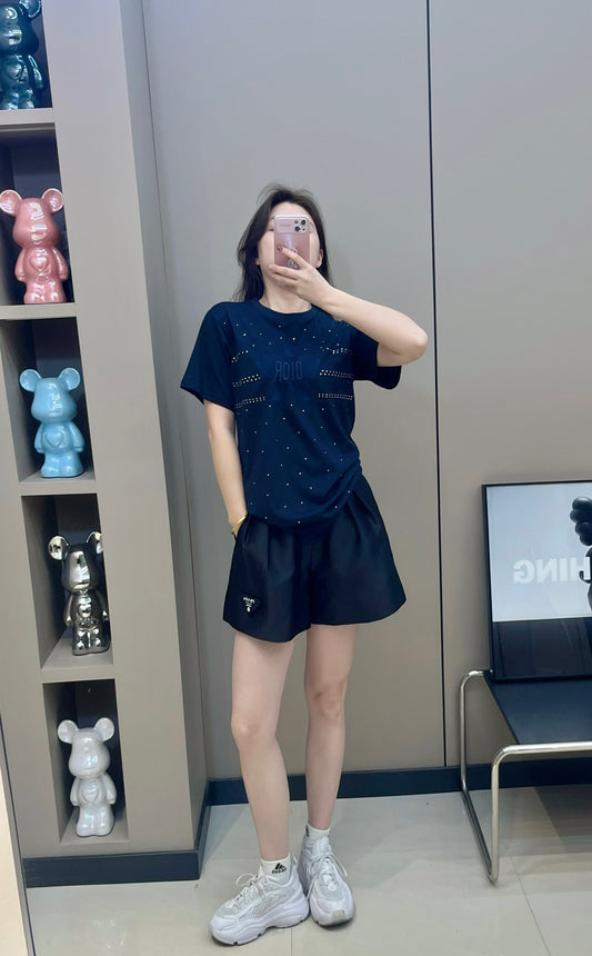 迪D家-2403 重工刺繡燙鑽TEE 藍色