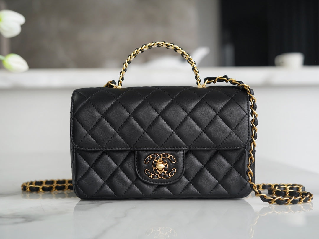 小香家-Chanel CF Mini 經典皮革穿繞雙c Logo 黑色