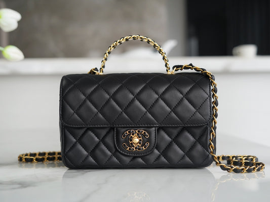 小香家-Chanel CF Mini 經典皮革穿繞雙c Logo 黑色