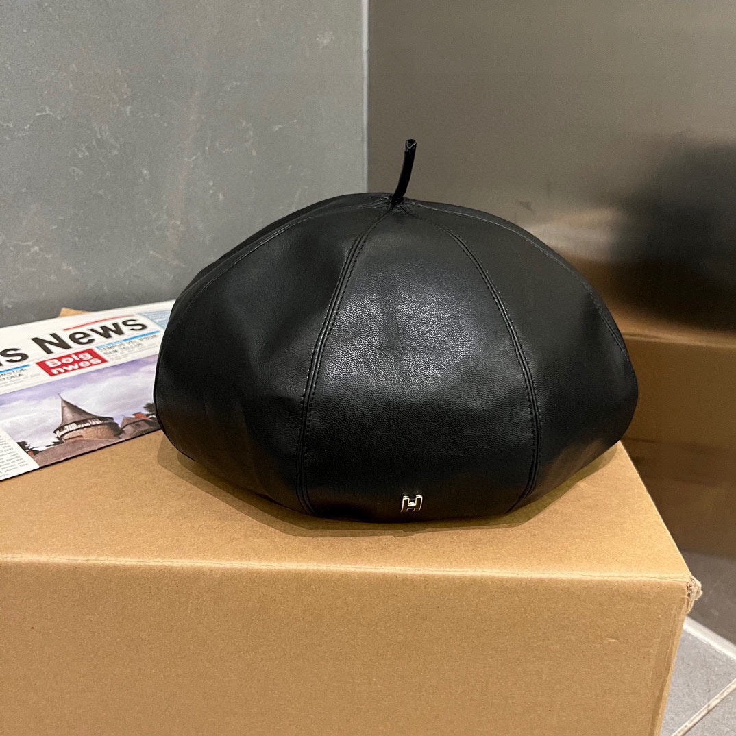 小愛款-高級皮質感畫家帽 黑色