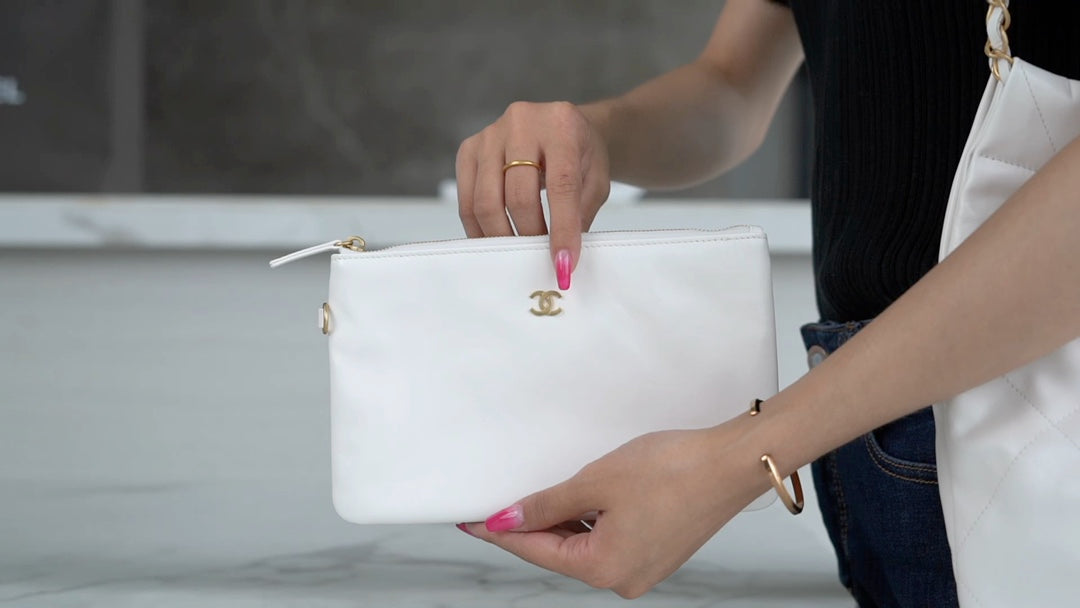 小香家-Chanel 22號手袋 白金色中號