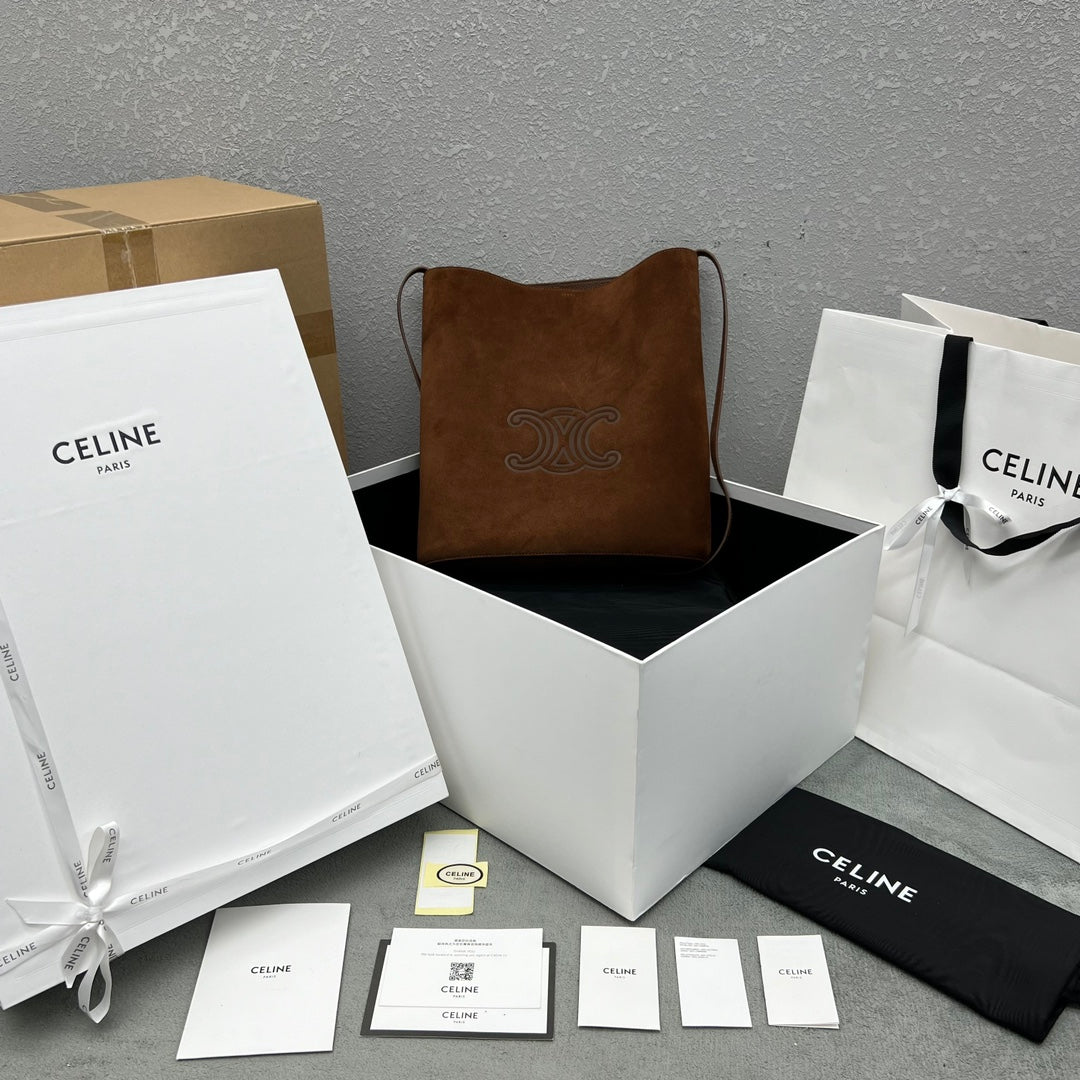 賽c家-Celine 經典標誌 麂皮水桶包 棕色