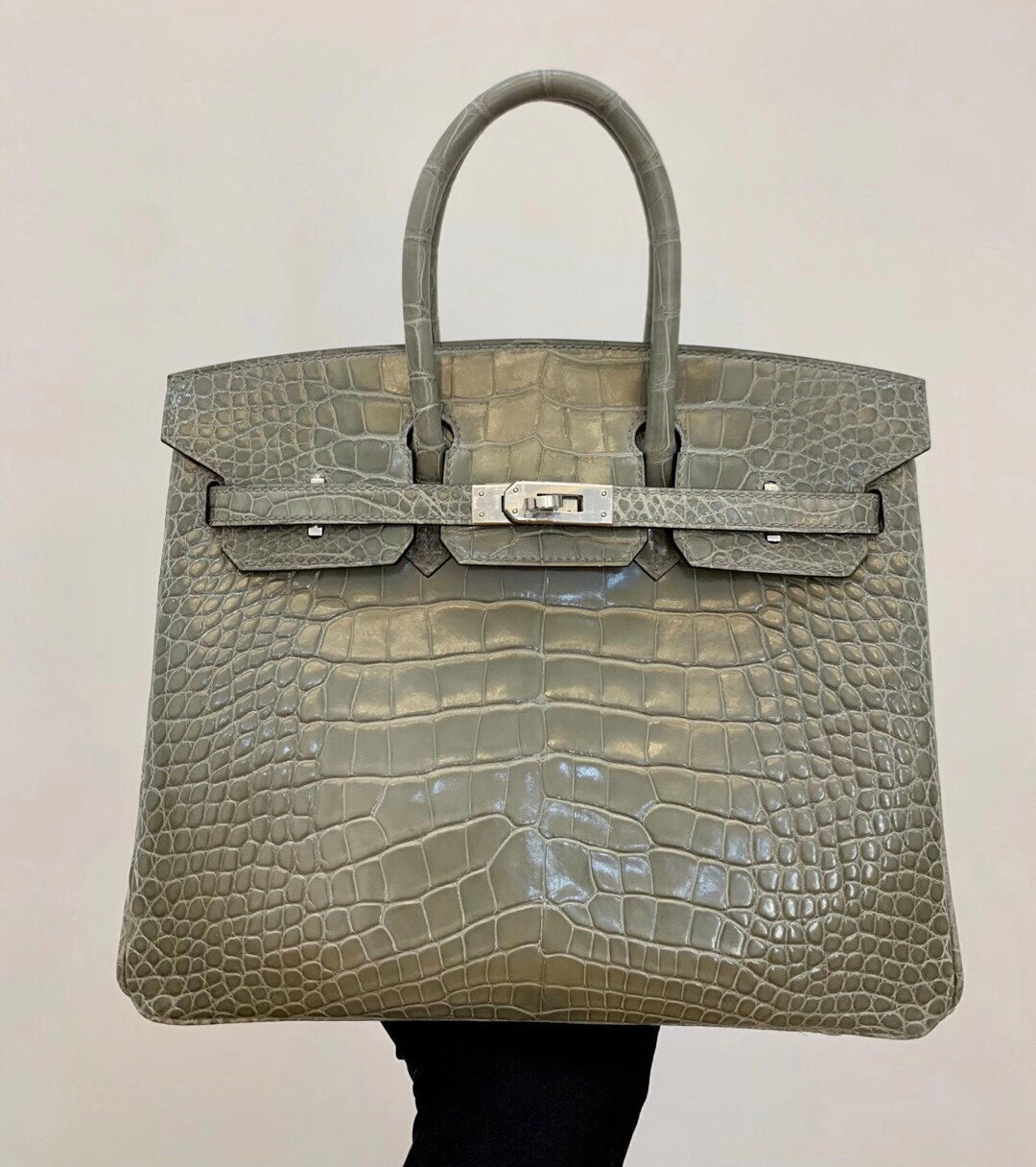 小愛款-Birkin 81 亮面鱷斑鳩灰 銀扣