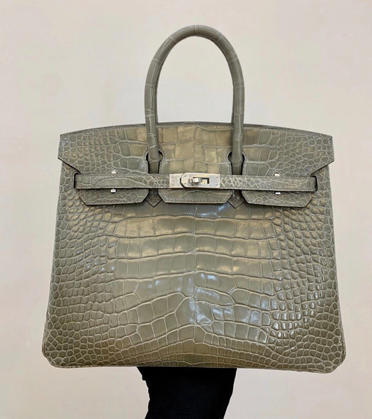 小愛款-Birkin 81 亮面鱷斑鳩灰 銀扣