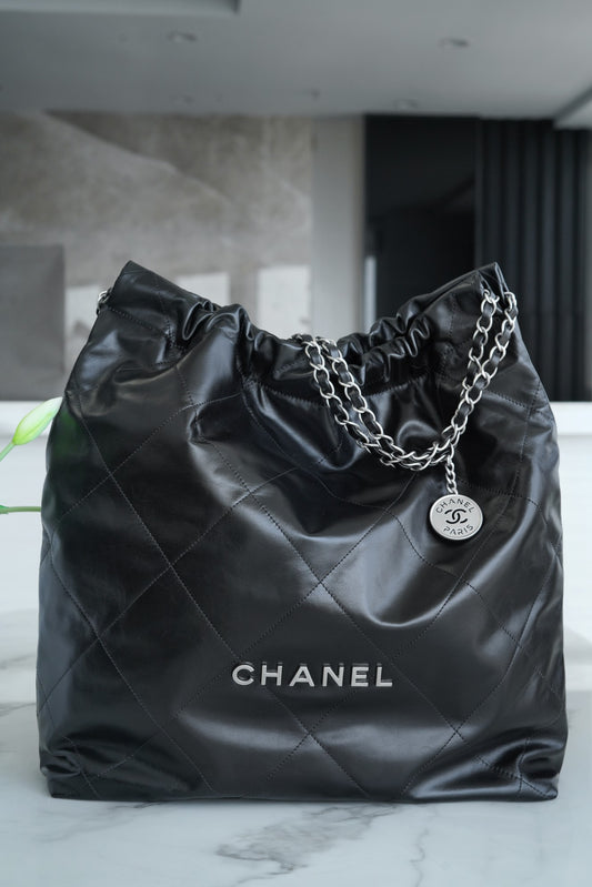小香家-Chanel 22號手袋 黑銀色大號