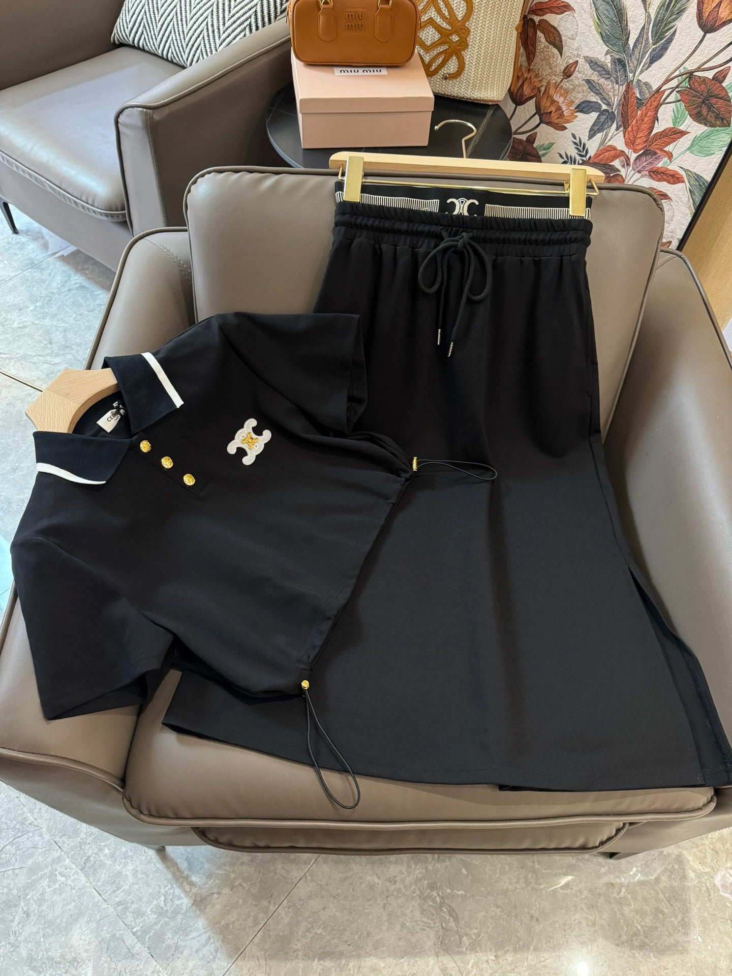 賽C家-2404 短袖polo衫套裝 黑色