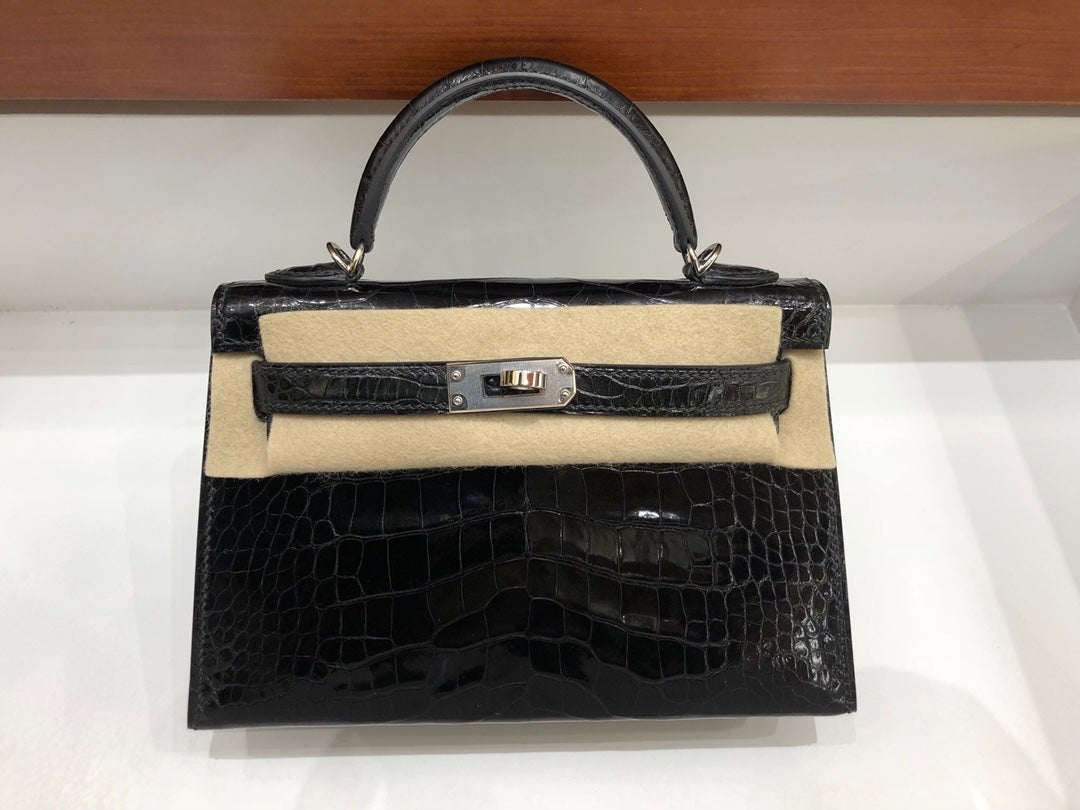 小愛款-Kelly mini 2代 美洲鱷魚 黑色 銀扣