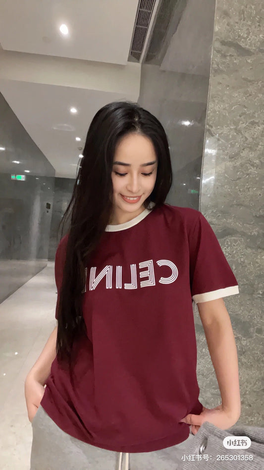 賽C家-2403 字母撞色棉短袖Tee 紅色