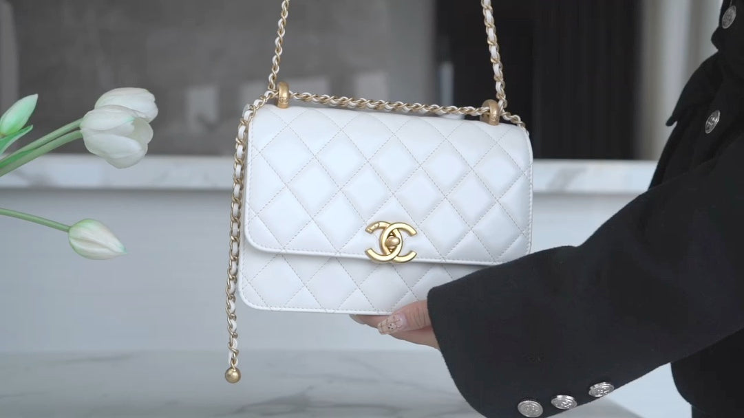 小香家-Chanel 24c雙金球 CF Mini19 白色