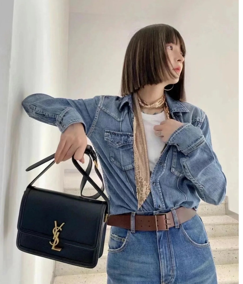 聖Y羅-BOX SAINT LAURENT 豆腐包 大號 黑色 上身圖