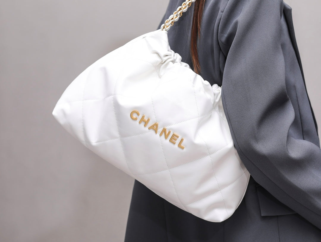 小香家-Chanel 22號手袋 橫版 白金色