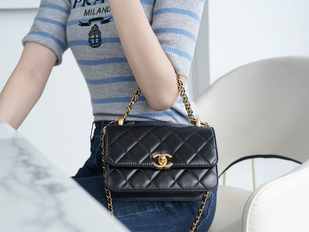 小香家-Chanel 24c雙金球 CF Mini19 黑色