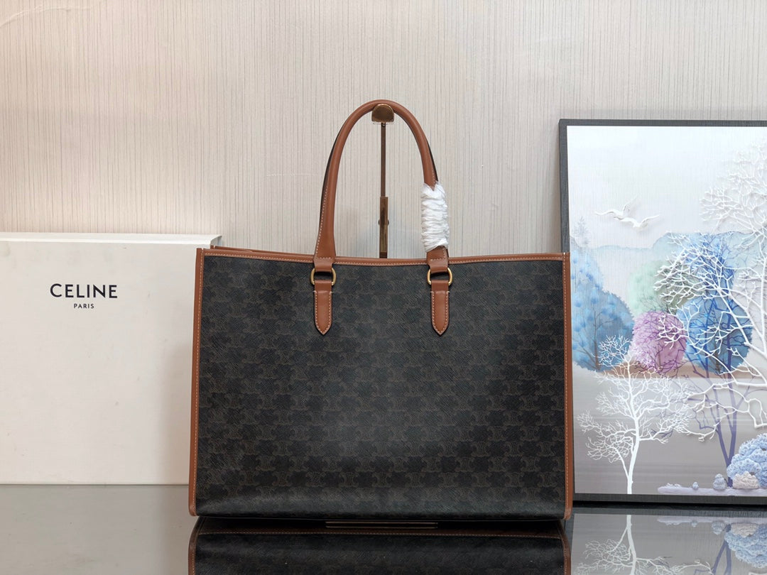 賽C家-CELINE TRIOMPHE 帆布小牛皮托特包 大號