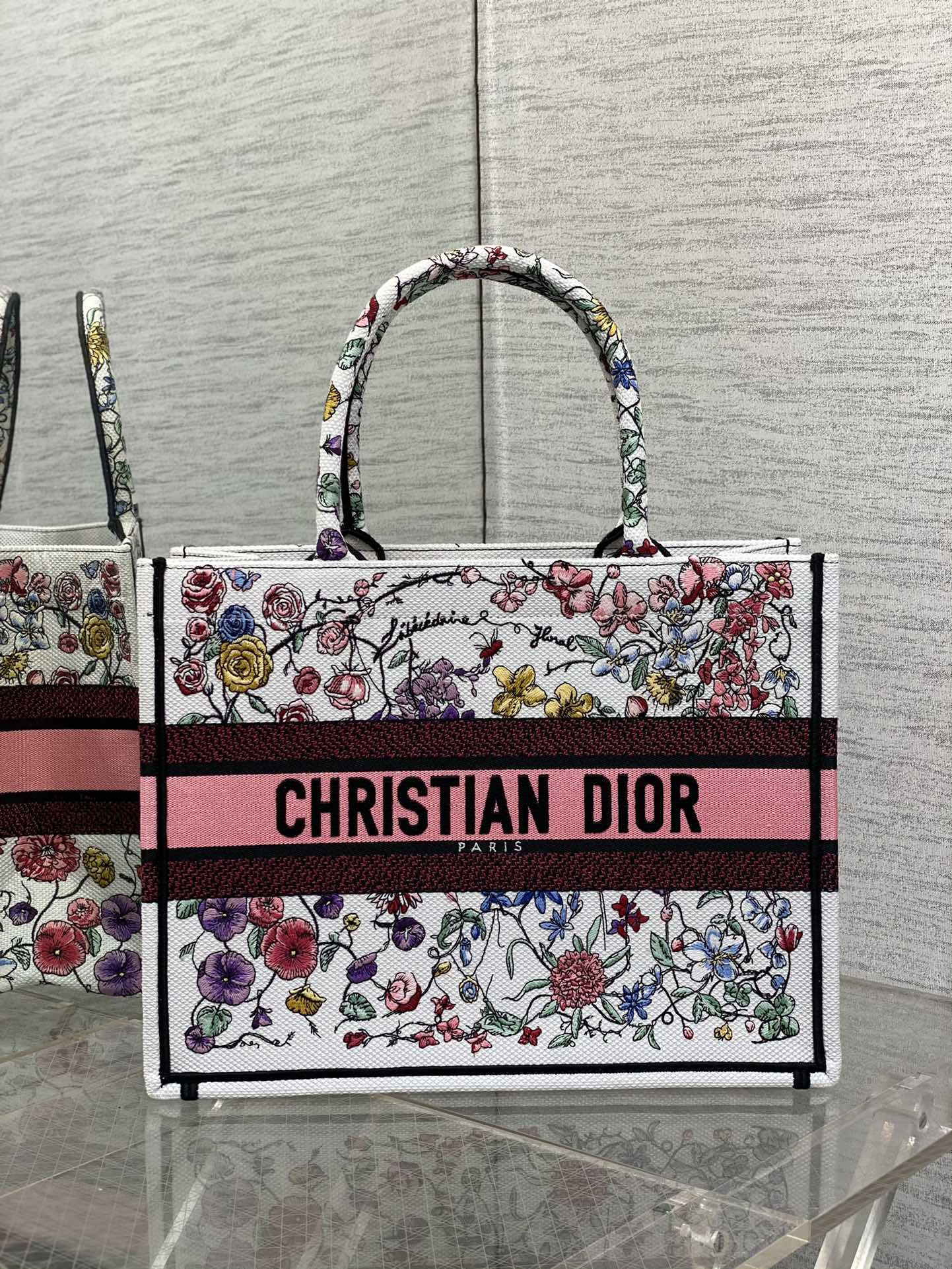 迪D家-Book Tote 2023春夏系列 浪漫花刺繡粉色 中號