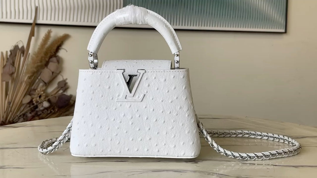 N48865 路L家-Capucines Yhl 白色Mini鴕鳥紋