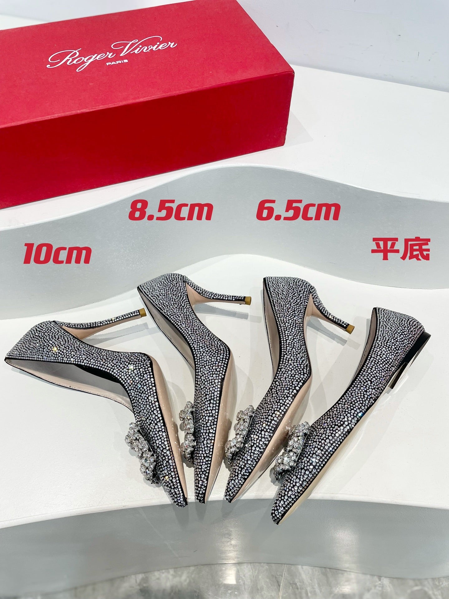 R方扣頭鞋-水晶鞋系列 花鑽高跟鞋 黑銀色