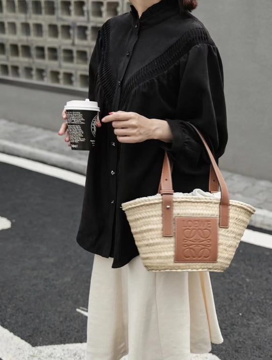 羅L威-草編包 33CM 小號 棕色