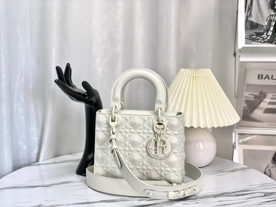 迪D家-Lady dior myABC 啞光牛皮 白色 小號