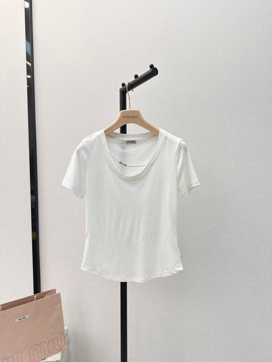 穆M家-2404 春夏最新款純欲風修身U領TEE 白色