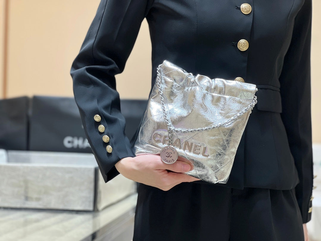 小香家-25C迷你金屬皮垃圾包 銀色