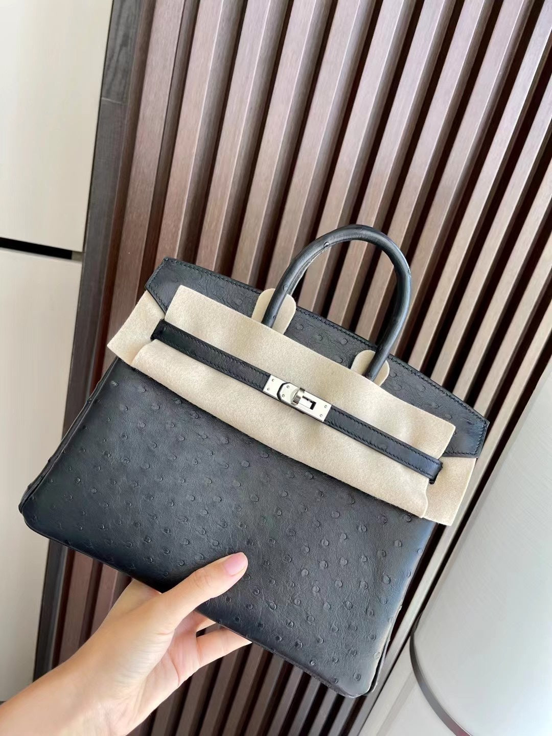 小愛款-Birkin 25 鴕鳥 黑色 銀扣