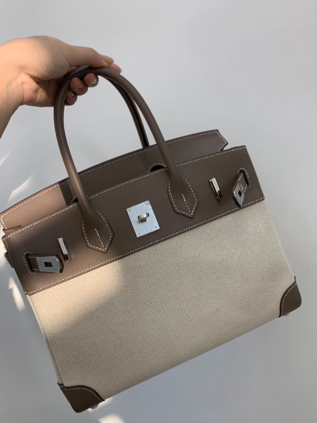 小愛款-Birkin 30 小牛皮拼帆布 大象灰