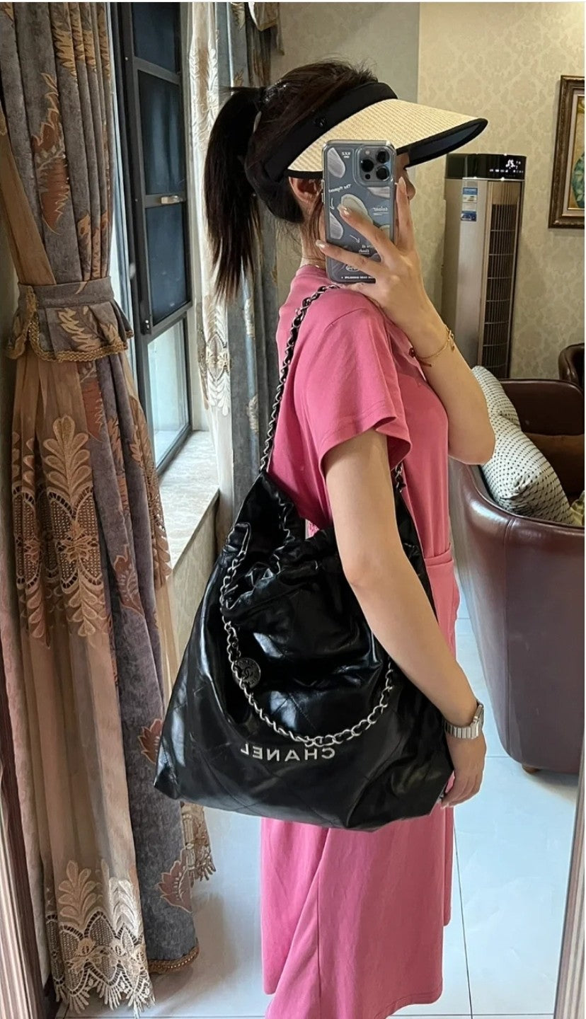 小香家-Chanel 22號手袋 黑銀色大號