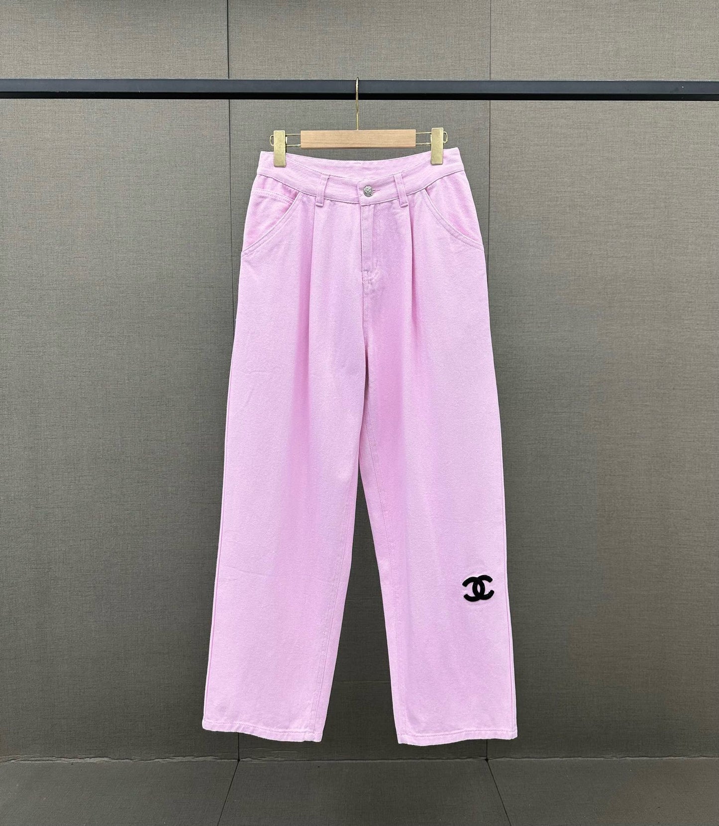小香家-2403 春夏logo高腰闊腿牛仔褲 粉色