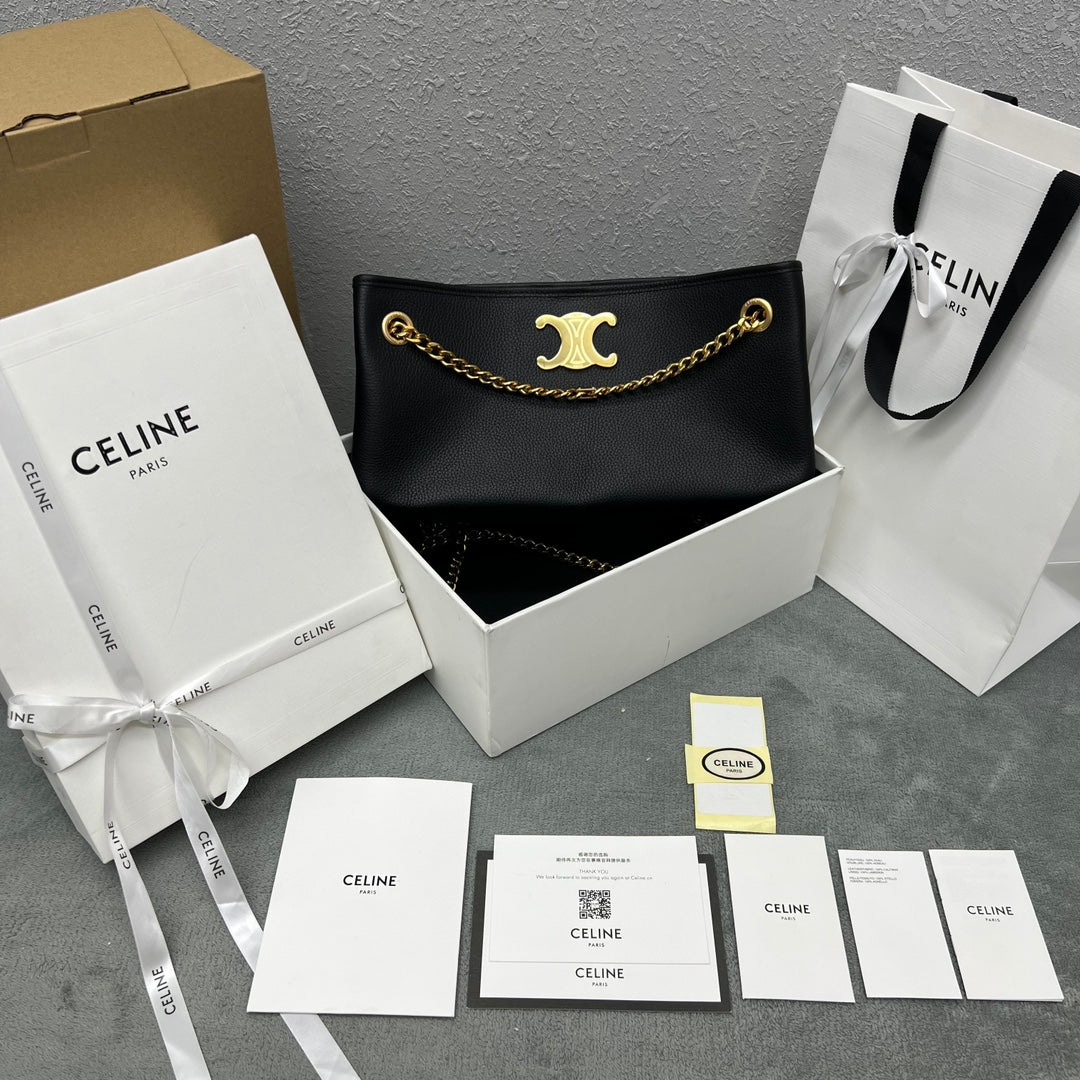 賽c家-新款 newspaper chain bag 雙鍊條腋下包 黑色