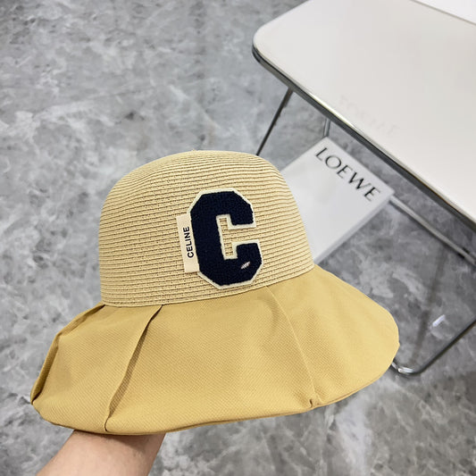 賽C家-2024新款拼接蝴蝶結遮陽帽 卡其色