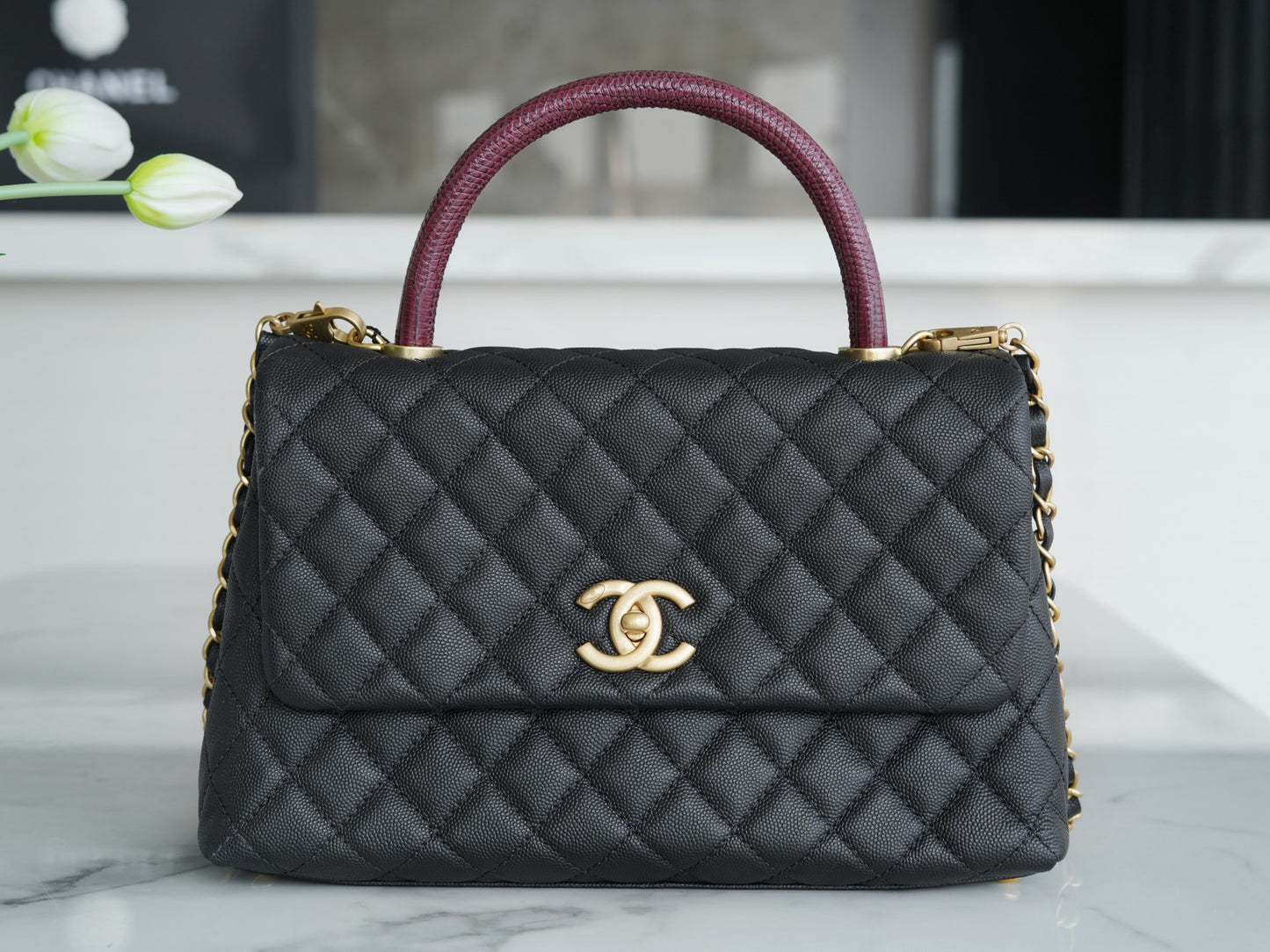 小香家-Chanel Handle28 蜥蜴提把 黑色大號
