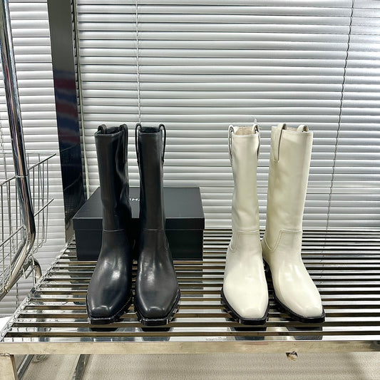 小香家-2023秋冬新款 低跟機車長靴 白色