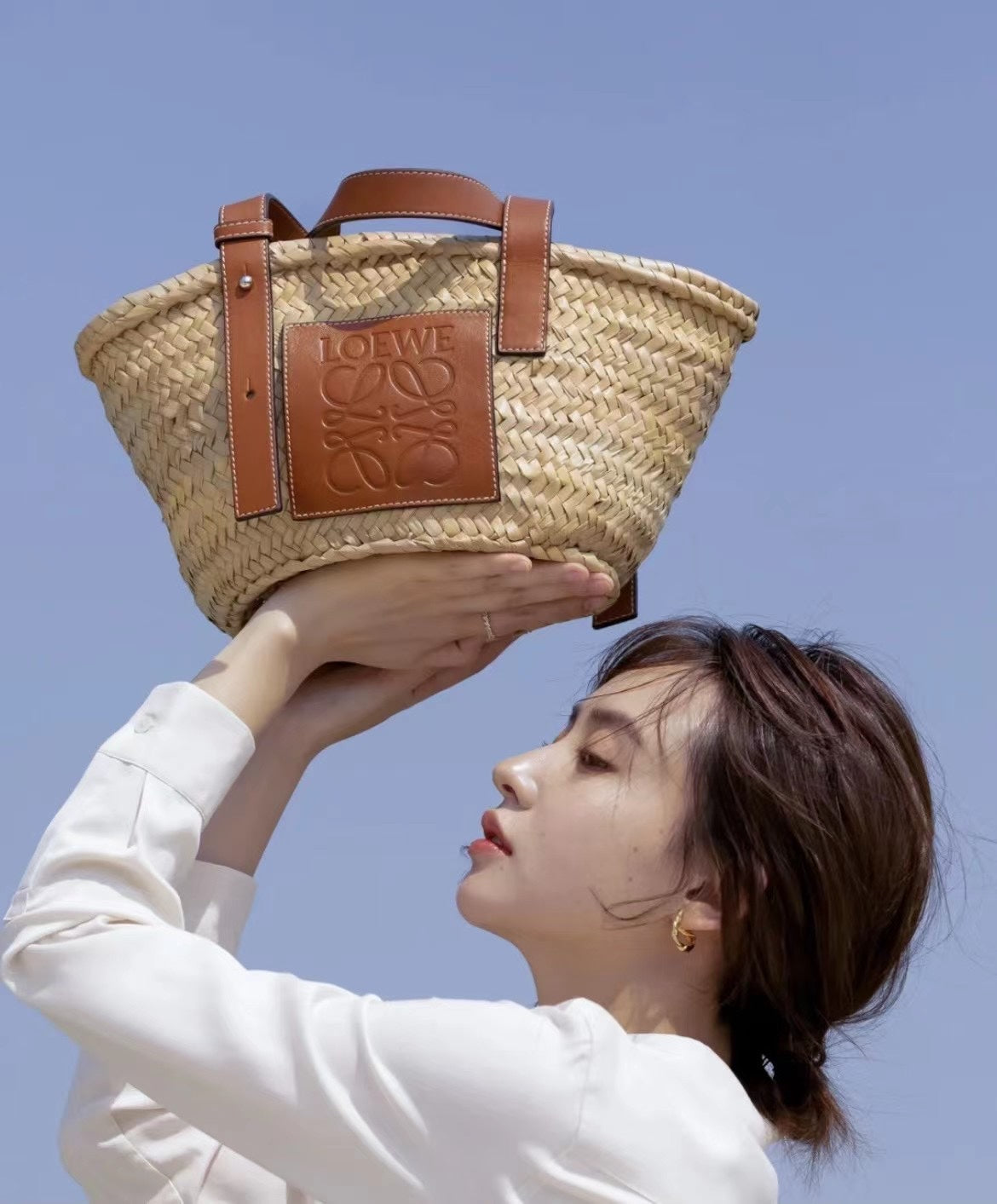 羅L威-草編包 33CM 小號 棕色