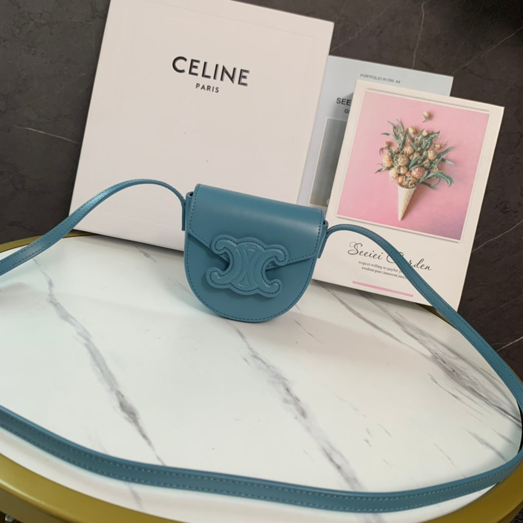 賽C家-Cuir Besace 馬鞍包 MINI 藍色